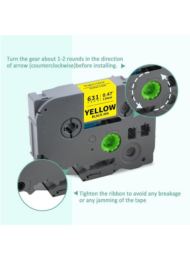 Topcolor 6-Pack Tze631 12Mm 0.47 Laminated Yellow Label Tape Compatible For Brother Tze-631 Tze631 Tz-631 P Touch Label Tape Tz Tze 12Mm 1/2" Black On Yellow For Ptd210 Ptd220 Ptd400 Pt1290 Pt2040  - Image 3