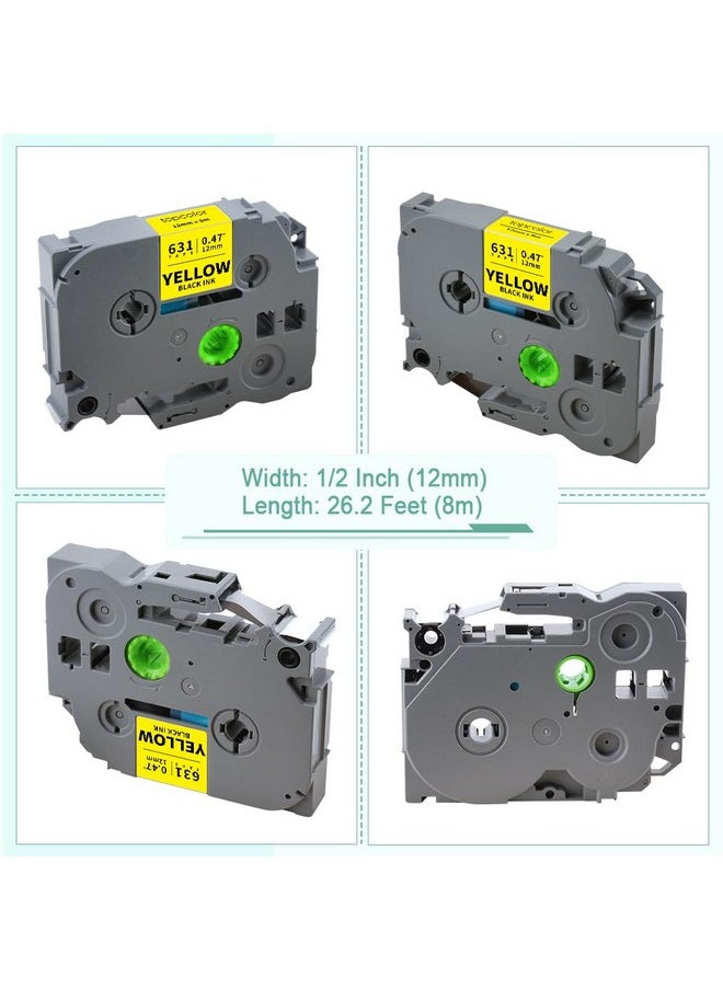 Topcolor 6-Pack Tze631 12Mm 0.47 Laminated Yellow Label Tape Compatible For Brother Tze-631 Tze631 Tz-631 P Touch Label Tape Tz Tze 12Mm 1/2" Black On Yellow For Ptd210 Ptd220 Ptd400 Pt1290 Pt2040  - Image 4