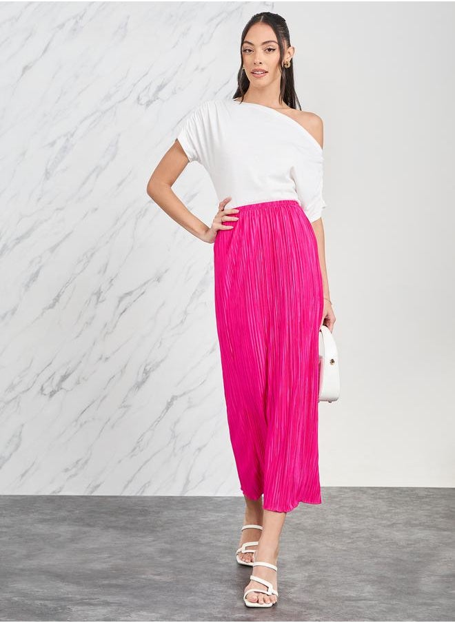 Styli - Pleated Satin Midi Skirt - Image 1