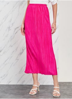 Pleated Satin Midi Skirt