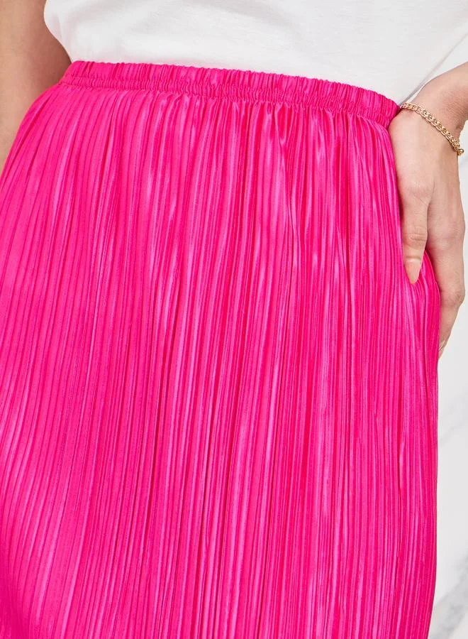 تايك تو Pleated Satin Midi Skirt