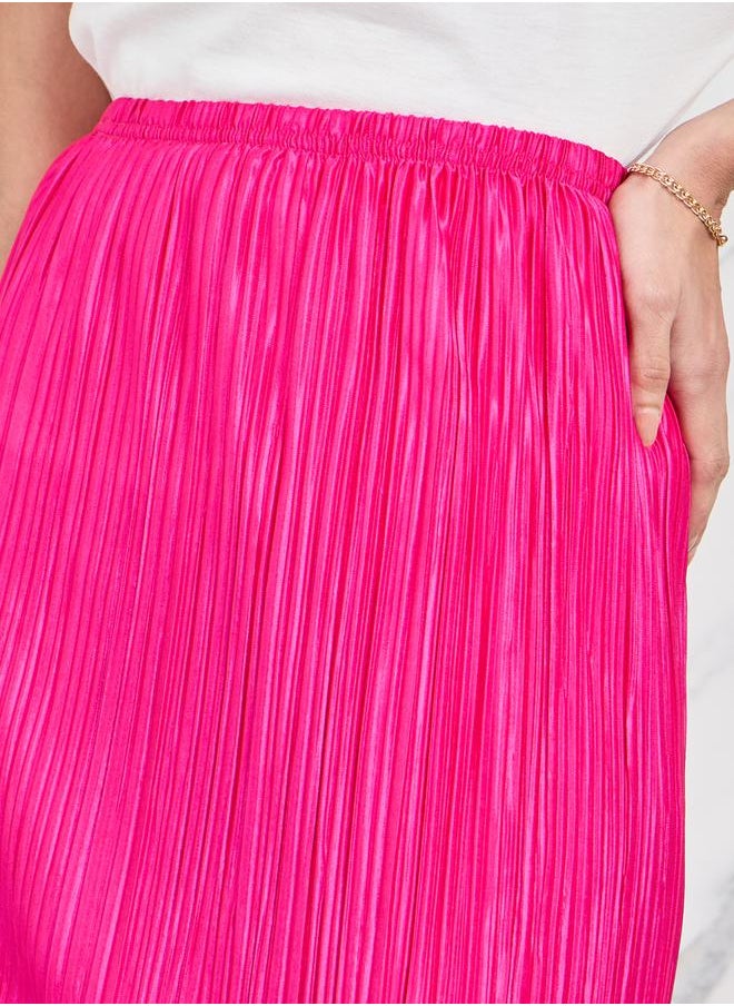 Styli - Pleated Satin Midi Skirt - Image 1