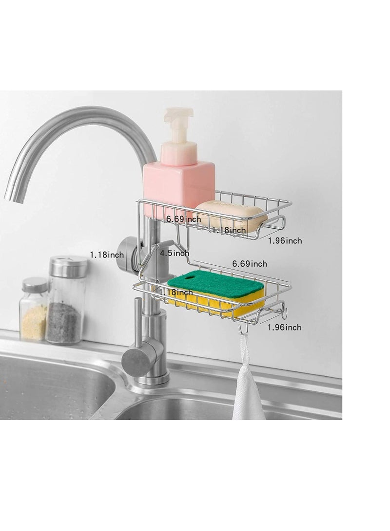 SYOSI Storage Rack Sponge Holder, Small Sink Caddy Organizer for Kitchen Bathroom Accessories, Stainless Steel Hanging Storage Rack, Soap Dish Brush Dishcloth Drainer Rack - Image 3