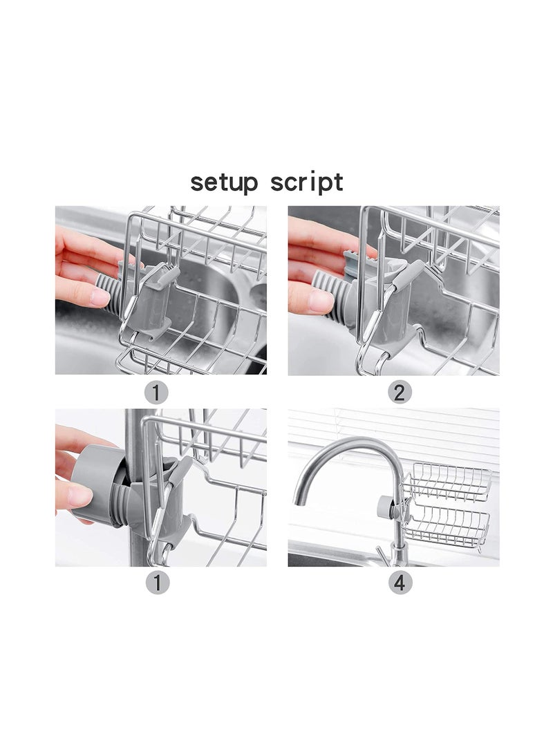 SYOSI Storage Rack Sponge Holder, Small Sink Caddy Organizer for Kitchen Bathroom Accessories, Stainless Steel Hanging Storage Rack, Soap Dish Brush Dishcloth Drainer Rack - Image 5