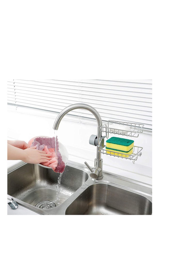 SYOSI Storage Rack Sponge Holder, Small Sink Caddy Organizer for Kitchen Bathroom Accessories, Stainless Steel Hanging Storage Rack, Soap Dish Brush Dishcloth Drainer Rack - Image 2