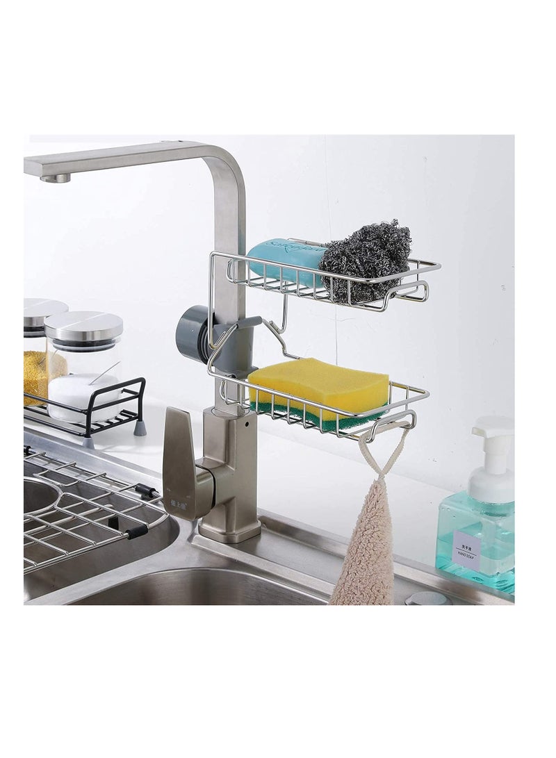 SYOSI Storage Rack Sponge Holder, Small Sink Caddy Organizer for Kitchen Bathroom Accessories, Stainless Steel Hanging Storage Rack, Soap Dish Brush Dishcloth Drainer Rack - Image 4