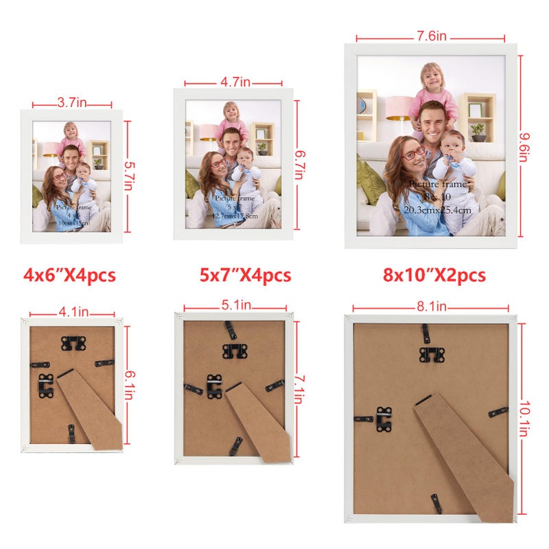 جيفت جاردن GiftGarden 10 حزمة إطارات صور بيضاء لأحجام مختلفة صور اثنين 8x10 أربعة 5x7 أربعة 4x6 متعدد الإطارات المتنوعة من الكولاج الجدار أو الطاولة - Image 3