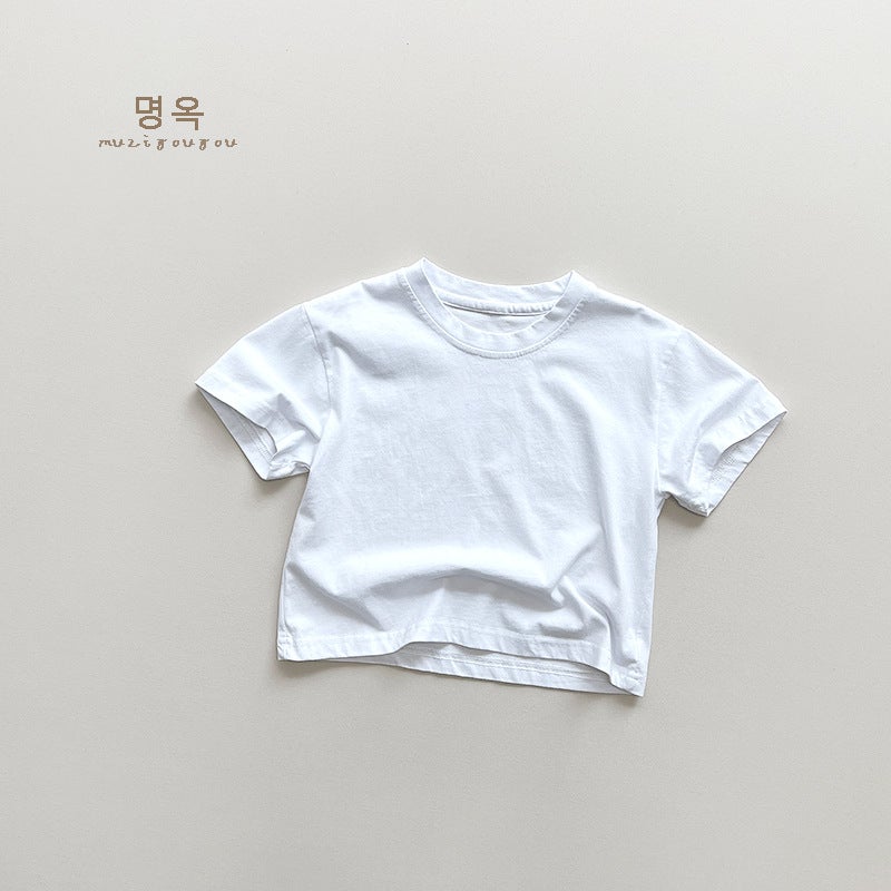 Basic Black And White Gray ~ Children'S Short Sleeve T-Shirt Summer Boys And Girls All-Match Korean Casual Loose Top Baby Children'S Clothing - Image 1