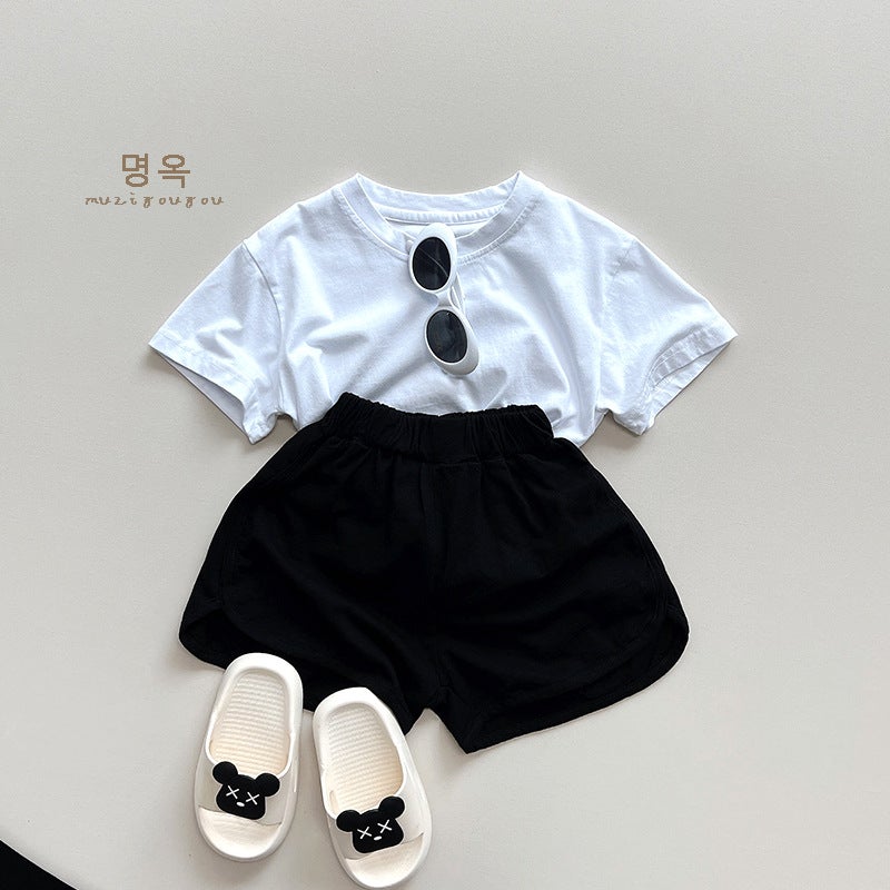 Basic Black And White Gray ~ Children'S Short Sleeve T-Shirt Summer Boys And Girls All-Match Korean Casual Loose Top Baby Children'S Clothing - Image 3