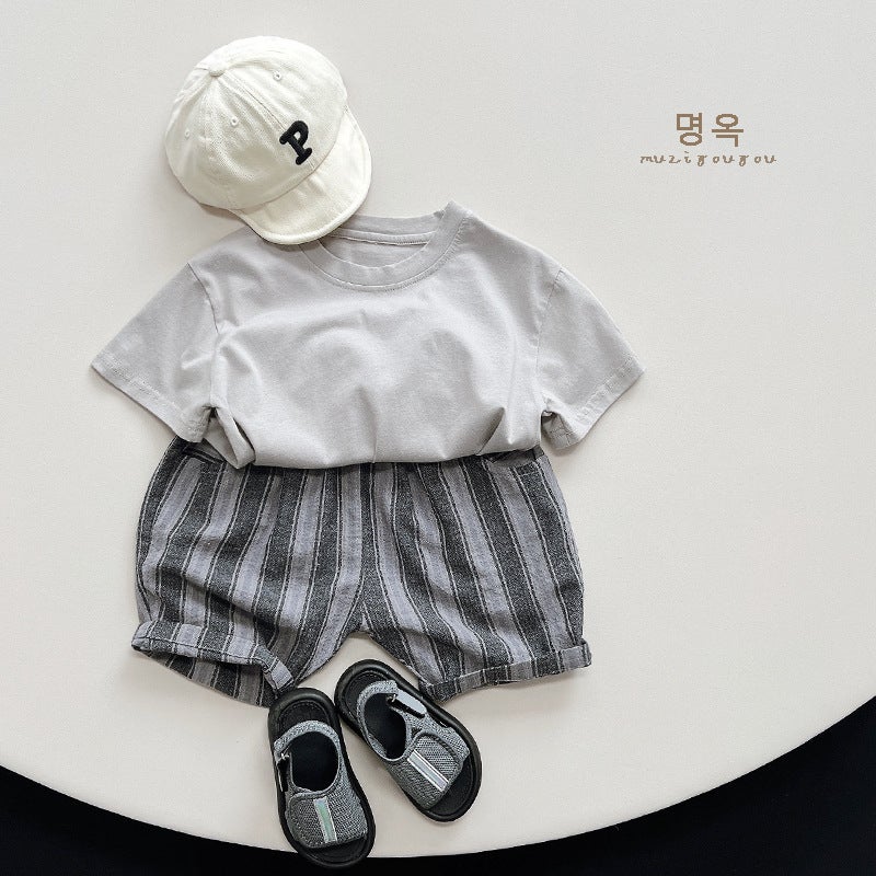 Basic Black And White Gray ~ Children'S Short Sleeve T-Shirt Summer Boys And Girls All-Match Korean Casual Loose Top Baby Children'S Clothing - Image 4