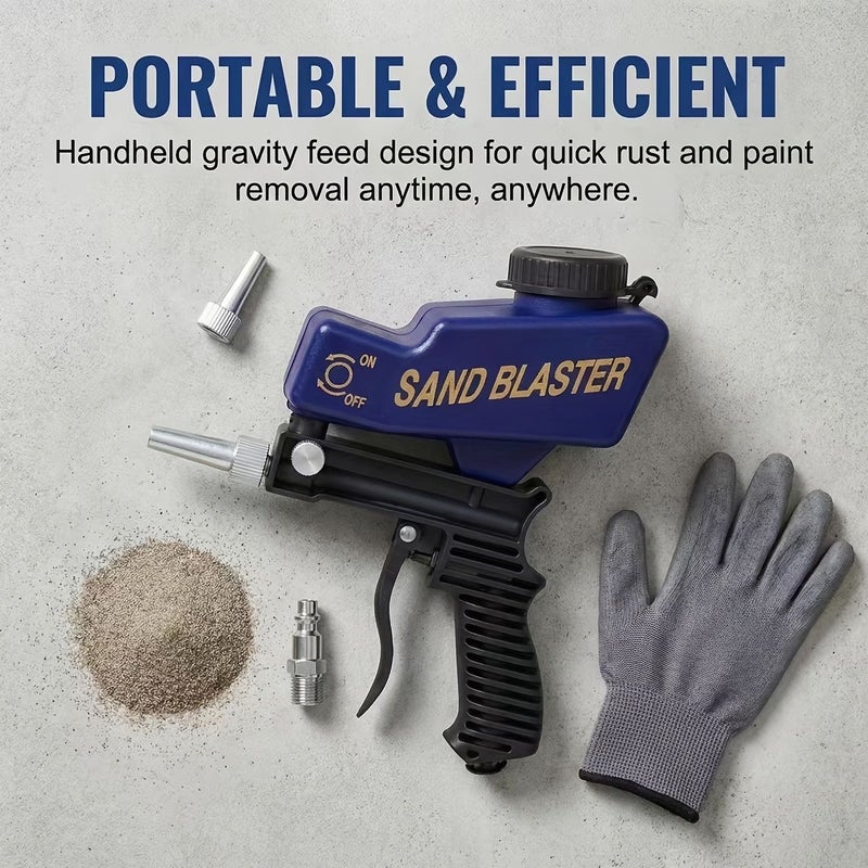 Upgraded Version Blue Portable Sandblaster 600Cc Ergonomic Handle Adjustable Gravity Feed For Paint Rust Removal Wood Metal Automotive Projects With Baking Soda Sand Walnut Shells And Oxide - Image 2