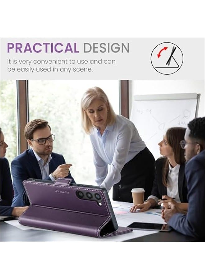 حافظة جلدية متوافقة مع سامسونج جالاكسي S24+ بلاس وحامل بطاقات ومانع للاختراق اللاسلكي - Image 4