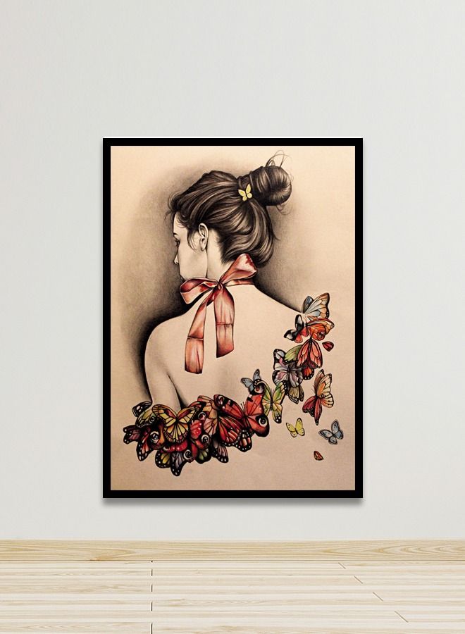 ماركتنا لوحة جدارية قماشية فنية لتزيين الحائط بتصميم امرأة  مع برواز اسود مجوف مقاس 120x80سم قطعة واحدة - Image 1