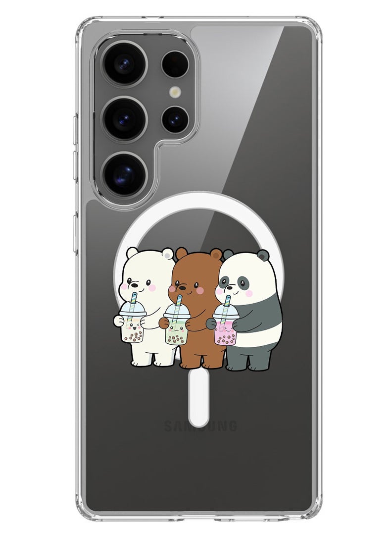 Theodor Magnetic Case for Samsung Galaxy S25 Ultra 6.9-inch Compatible with MagSafe Wireless Charging, Shockproof Phone Bumper Cover 3 Panda Drinking - Image 1