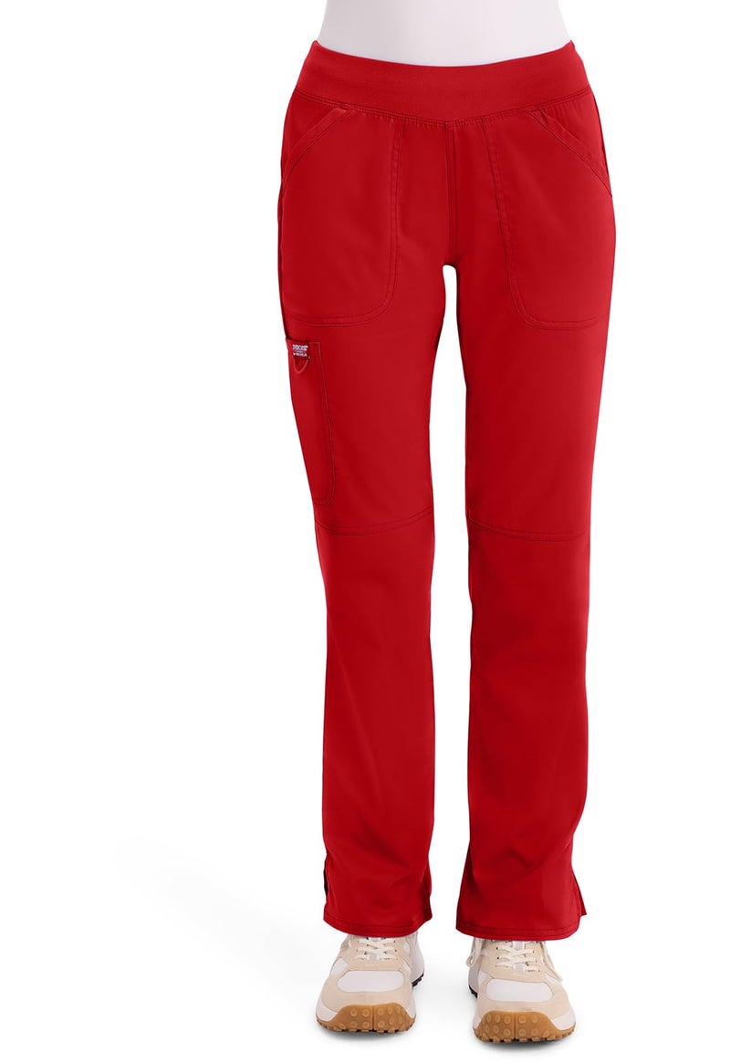 Cherokee Women Scrub Pant with Straight Leg Pull-on Pant Medical Bottom with 4 Pocket & 2-Way Stretch Fabric - WW110, M, Red - Image 1
