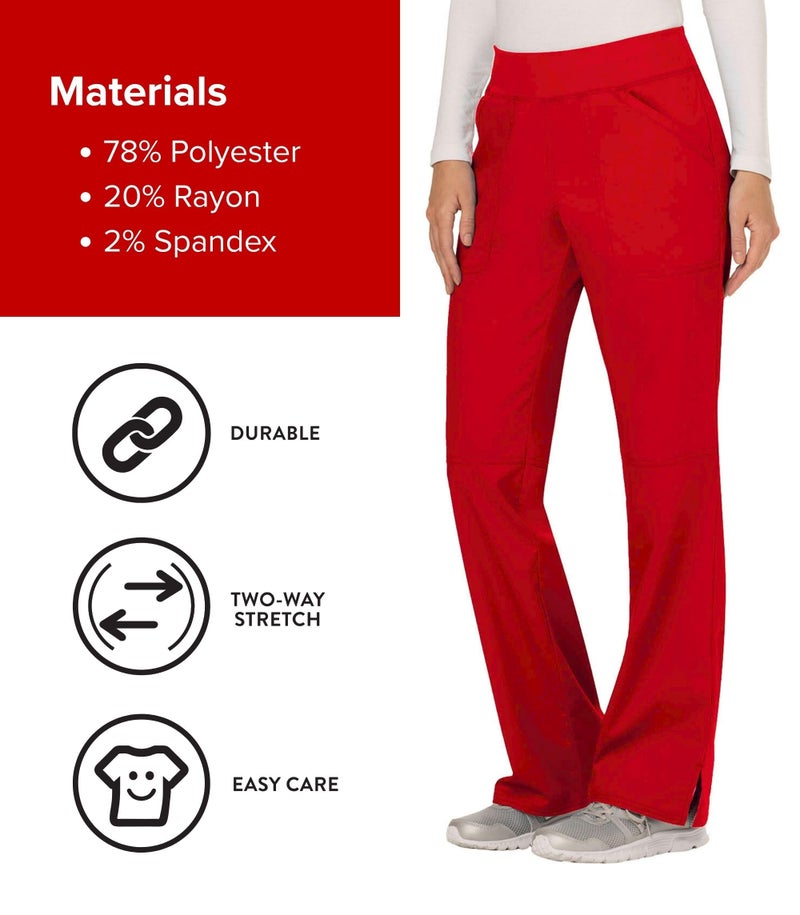 Cherokee Women Scrub Pant with Straight Leg Pull-on Pant Medical Bottom with 4 Pocket & 2-Way Stretch Fabric - WW110, M, Red - Image 5