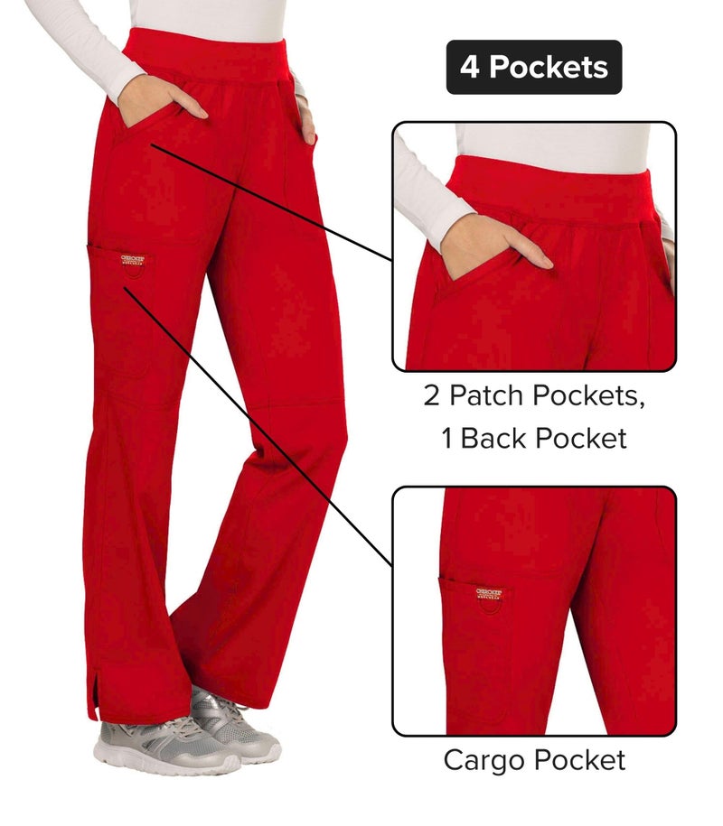 Cherokee Women Scrub Pant with Straight Leg Pull-on Pant Medical Bottom with 4 Pocket & 2-Way Stretch Fabric - WW110, M, Red - Image 4