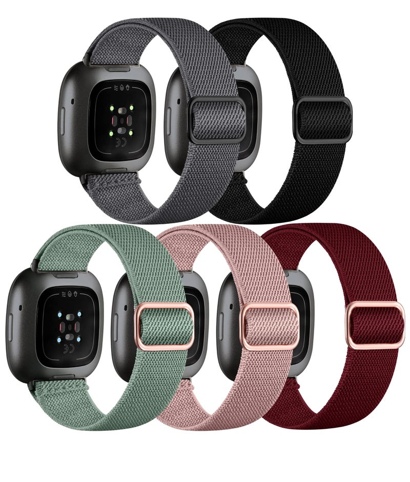 Adorve Compatible with Fitbit Sense Bands/Sense 2/ Fitbit Versa 3 Band/Versa 4 Band Women Men, Adjustable Stretchy Solo Loop Elastic Nylon Sport Strap for Smart Watch Wristband - Image 1