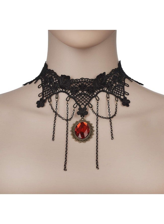 iWenSheng iWenSheng Halloween Costumes Jewelry for Women - Steampunk Black Lace Choker Necklace Gothic Jewelry Accessories, Vampire Choker Necklace Costume for Teen Girls - Image 3