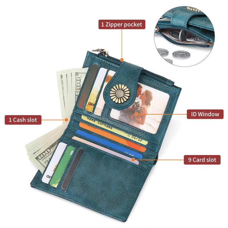 SENDEFN Small Wallets for Women Bifold RFID Blocking Leather Card Holder Compact Wallet with Zipper Coin Pocket - Image 3