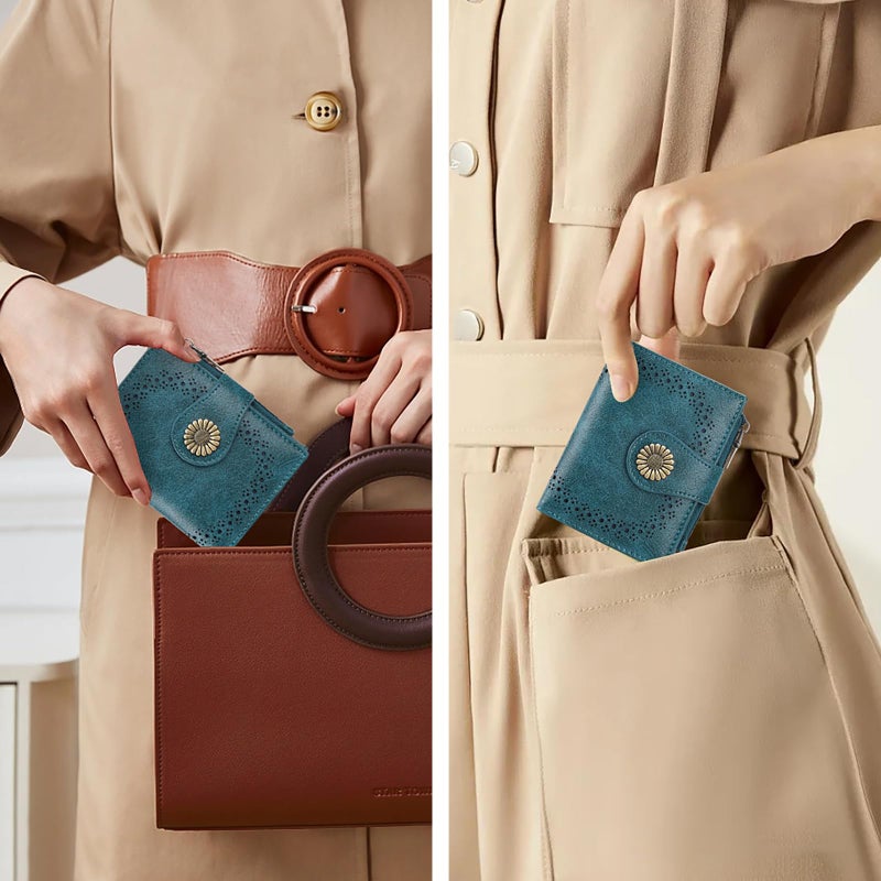 SENDEFN Small Wallets for Women Bifold RFID Blocking Leather Card Holder Compact Wallet with Zipper Coin Pocket - Image 5
