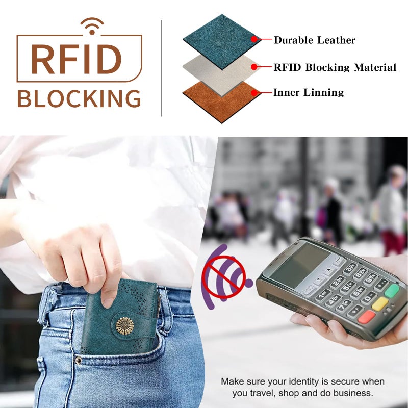 SENDEFN Small Wallets for Women Bifold RFID Blocking Leather Card Holder Compact Wallet with Zipper Coin Pocket - Image 2
