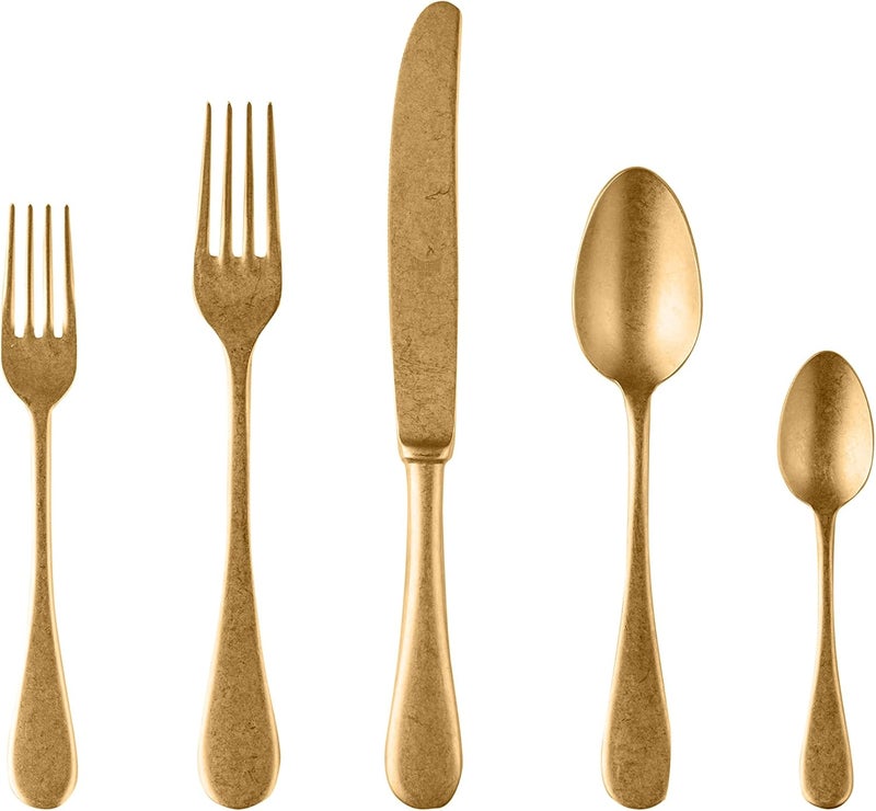 MEPRA Vintage Oro 5 Pcs Place Setting  Pewter Gold Tableware Dishwasher Safe Cutlery 1097VI22005 - Image 1