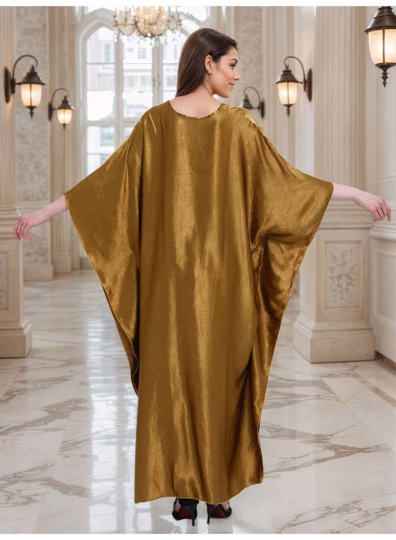 سيستار قفطان ذهبي فاخر للشاطئ بمقاسات كبيرة، رداء عطلات مضفر على الصدر، فضفاض - Image 3