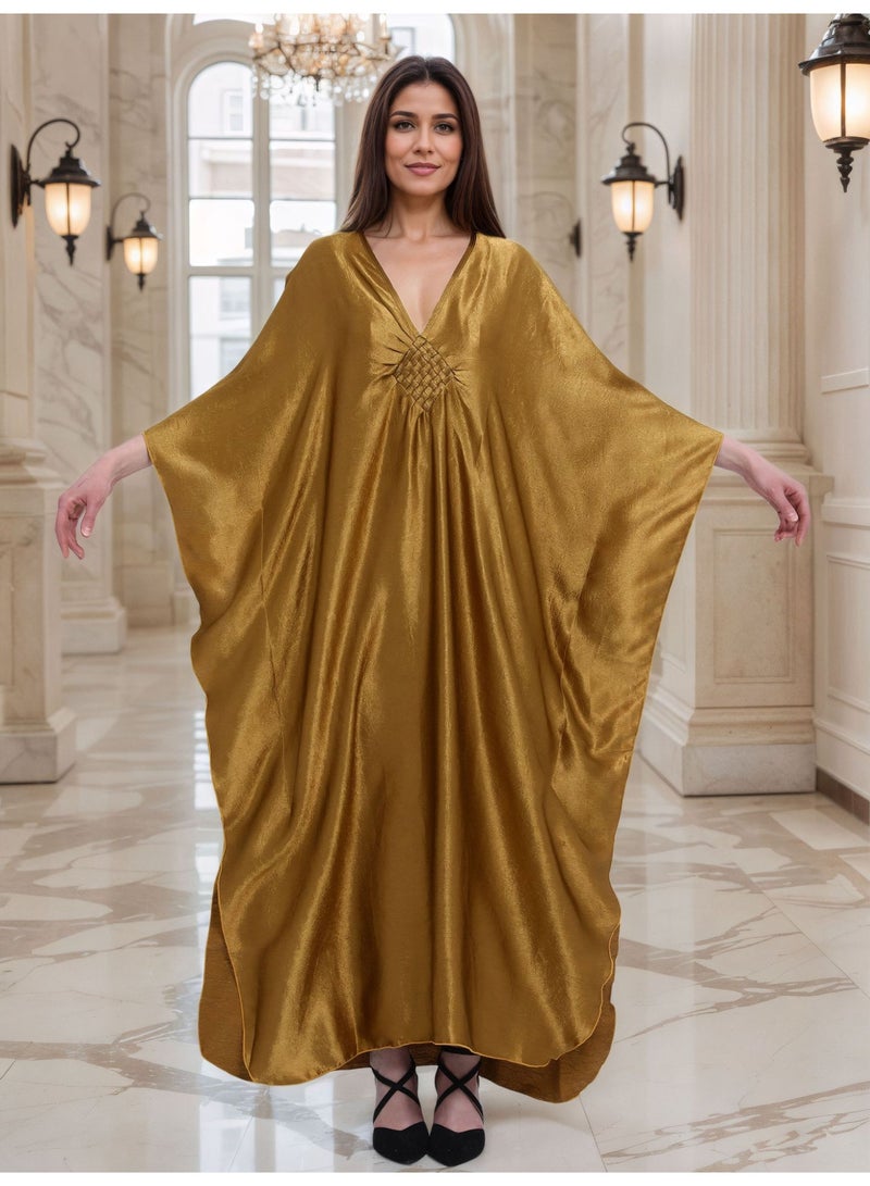 سيستار قفطان ذهبي فاخر للشاطئ بمقاسات كبيرة، رداء عطلات مضفر على الصدر، فضفاض - Image 2