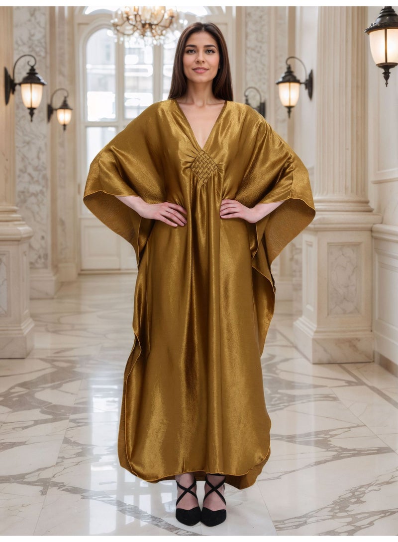 سيستار قفطان ذهبي فاخر للشاطئ بمقاسات كبيرة، رداء عطلات مضفر على الصدر، فضفاض - Image 4