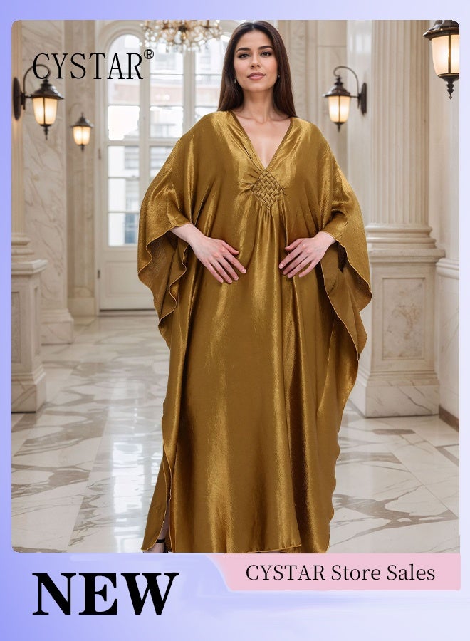 سيستار قفطان ذهبي فاخر للشاطئ بمقاسات كبيرة، رداء عطلات مضفر على الصدر، فضفاض - Image 1