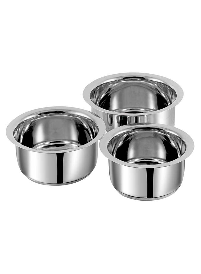 Vinod Stainless Steel Capsule Bottom Tope / Patila Combo Set of 3 pcs - 2.7 L (14cm Diameter), 3.4 L (15cm Diameter) and 4 L (16cm Diameter) - Silver - Image 1