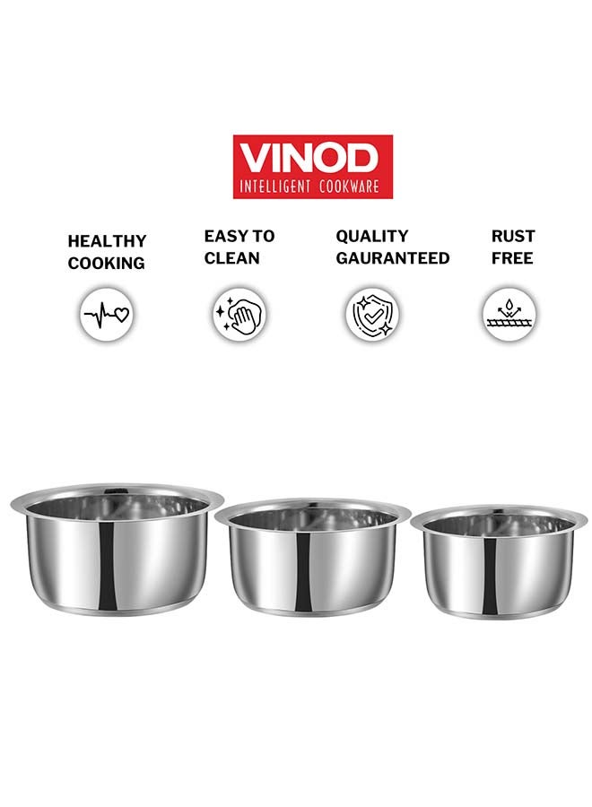 Vinod Stainless Steel Capsule Bottom Tope / Patila Combo Set of 3 pcs - 2.7 L (14cm Diameter), 3.4 L (15cm Diameter) and 4 L (16cm Diameter) - Silver - Image 5