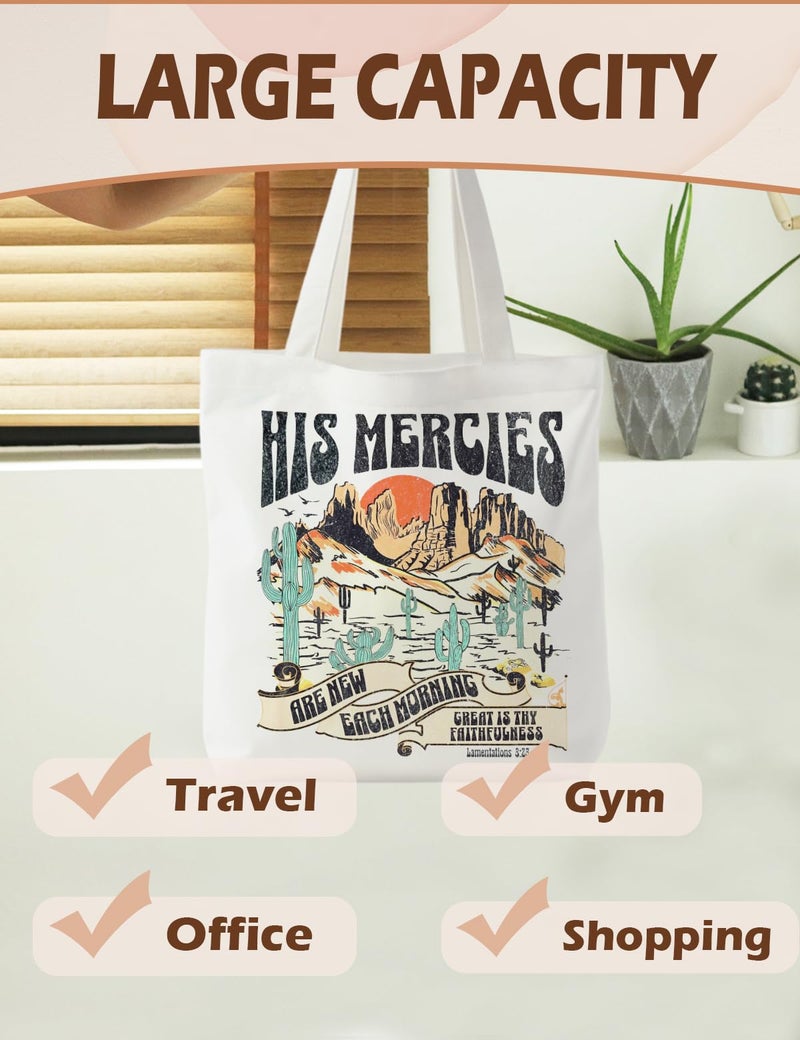 Supwhd Retro Boho Tote Bag - Christian Canvas Bags for Women, Bible Verse Gifts, Reusable Grocery Bags - Image 4