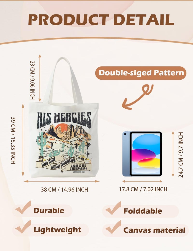Supwhd Retro Boho Tote Bag - Christian Canvas Bags for Women, Bible Verse Gifts, Reusable Grocery Bags - Image 5