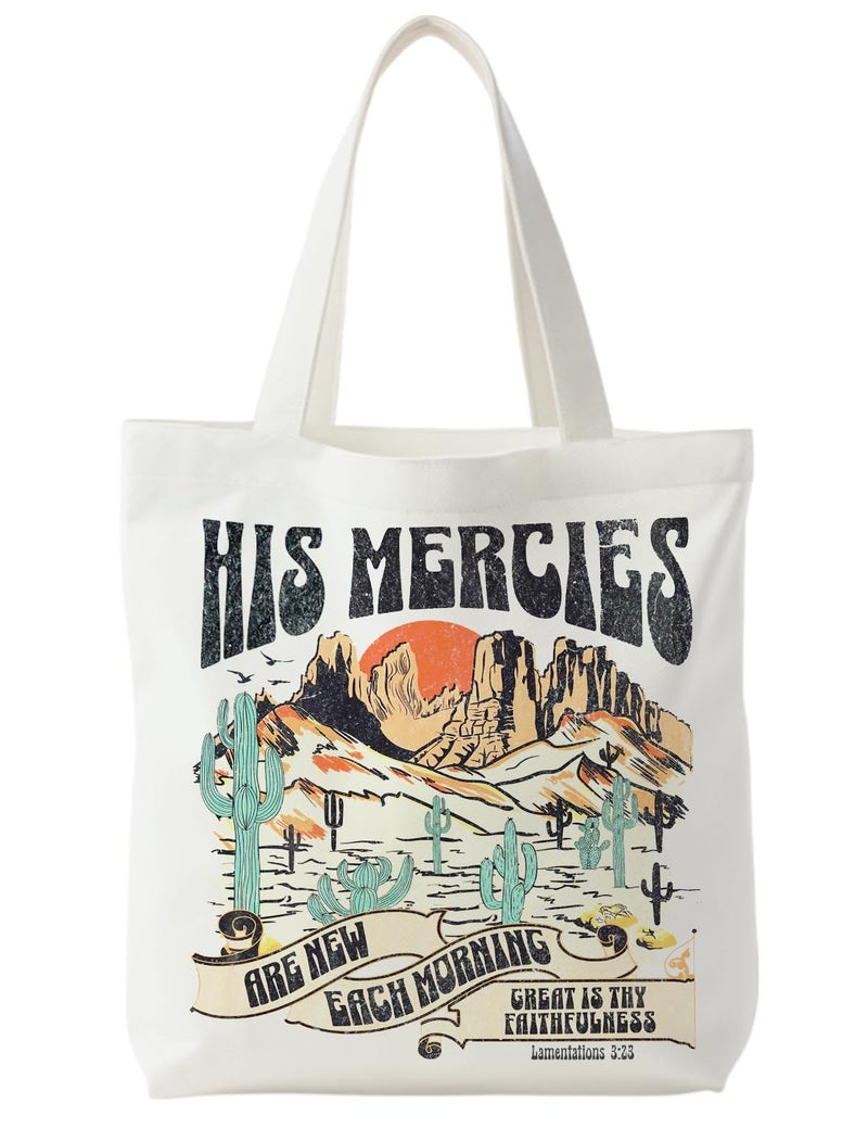 Supwhd Retro Boho Tote Bag - Christian Canvas Bags for Women, Bible Verse Gifts, Reusable Grocery Bags - Image 1
