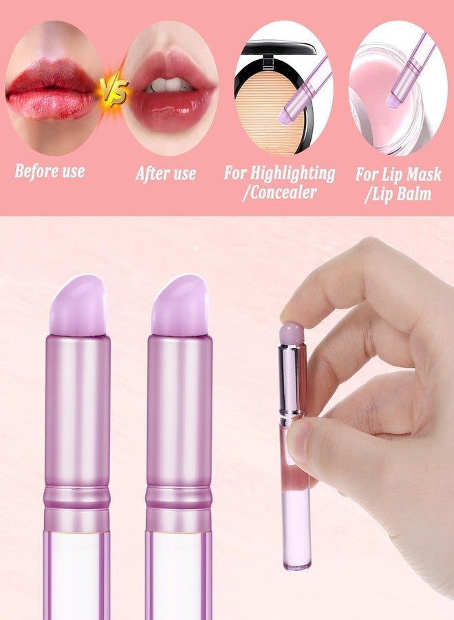 Hariendny 2PCS Silicone Nail Brush, Ombre Nail Brush, Silicone Lip Brush, Reusable Silicone Nail Chrome Applicator, Silicone Nail Brush Tools for Chrome, Ombre, French Nail, Lipstick, Concealer(Purple) - Image 3