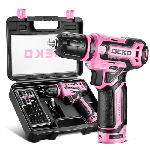 DEKOPRO Cordless Drill：DEKOPRO 12V Power Drill Set with Pink 800RPM Electric Drills with Tool Set Gift Box, Pink Drill Set for Women - Image 1