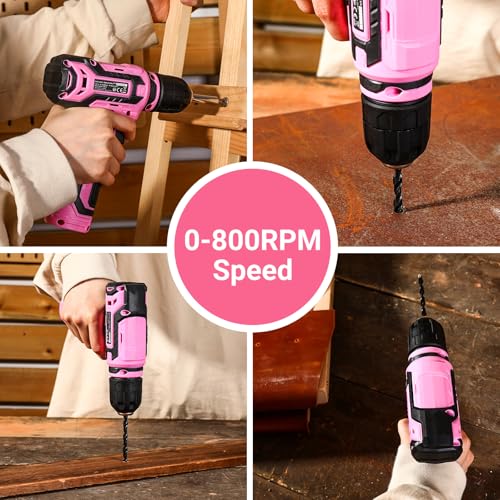 DEKOPRO Cordless Drill：DEKOPRO 12V Power Drill Set with Pink 800RPM Electric Drills with Tool Set Gift Box, Pink Drill Set for Women - Image 4