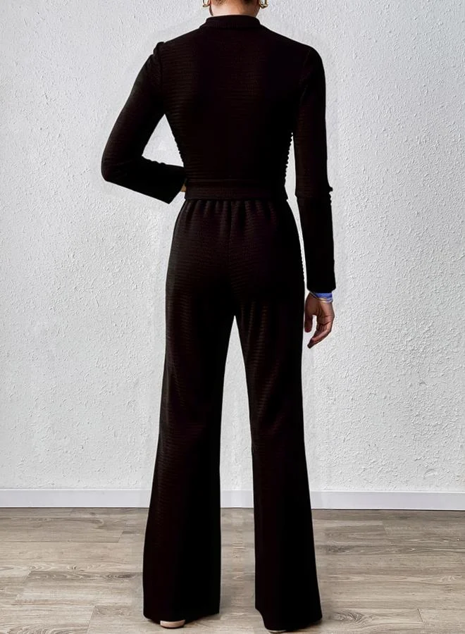 Take Two Take Two Textured Fitted Top and Wide Leg Pants Co-Ords