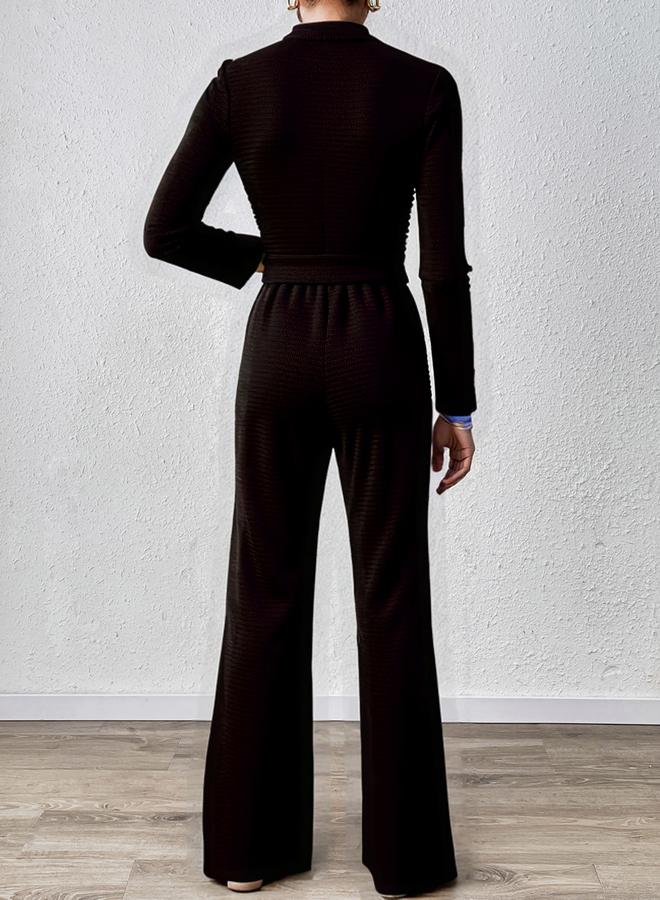 Take Two Textured Fitted Top and Wide Leg Pants Co-Ords - Image 2