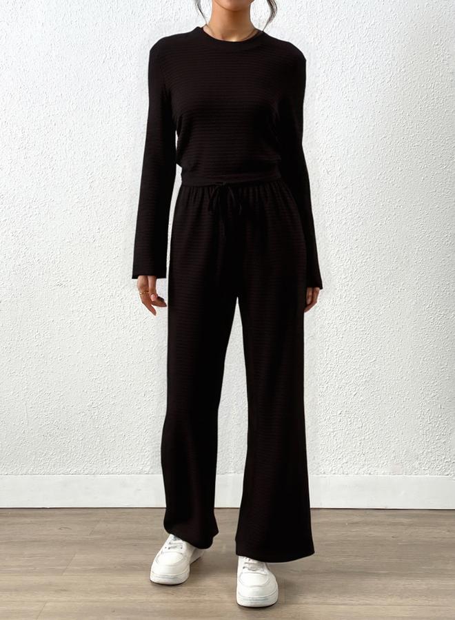 Take Two Textured Fitted Top and Wide Leg Pants Co-Ords - Image 5