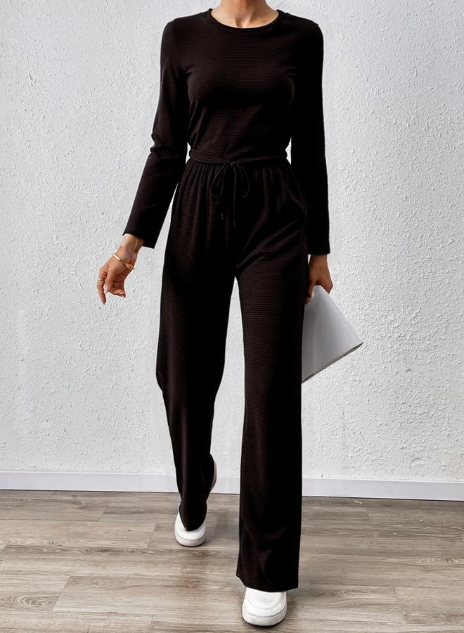 Take Two Textured Fitted Top and Wide Leg Pants Co-Ords - Image 4