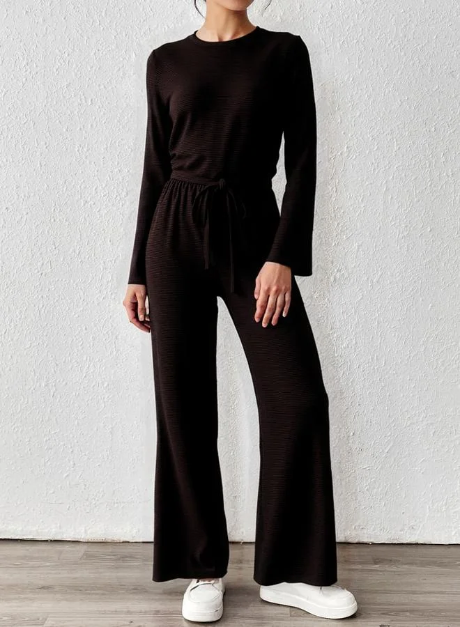Take Two Take Two Textured Fitted Top and Wide Leg Pants Co-Ords