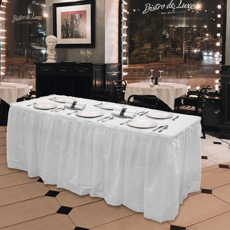 Party Essentials Plastic Table Skirt, 1-Count, 29" W x 14' (168") L, White - Image 3