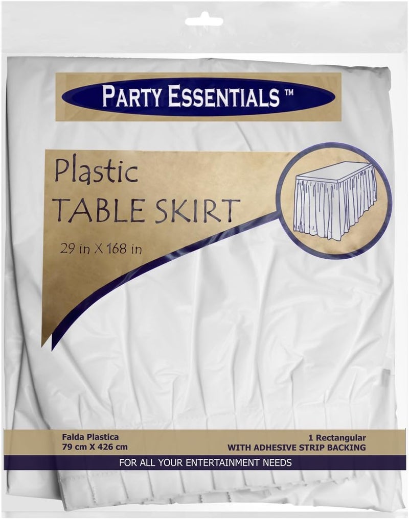 Party Essentials Plastic Table Skirt, 1-Count, 29" W x 14' (168") L, White - Image 2