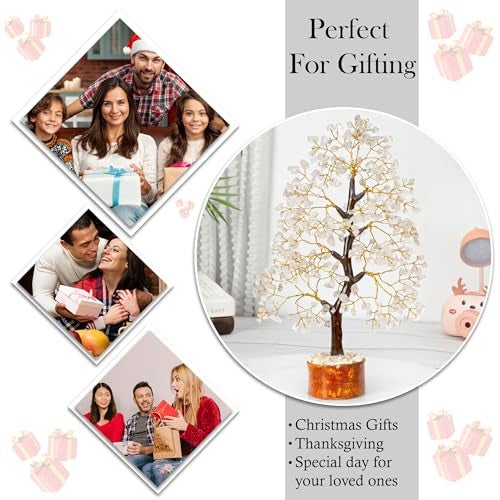 HindCraft Crystal Tree - Showpiece for Home Decor - Feng Shui Seven Chakra Tree - Home Decorations - 7 Chakra Tree - Marriage Gift Items - Antique Home Decor - 10-12 Inch (Clear Quartz (Golden Wire)) - Image 4