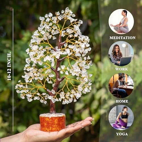 HindCraft Crystal Tree - Showpiece for Home Decor - Feng Shui Seven Chakra Tree - Home Decorations - 7 Chakra Tree - Marriage Gift Items - Antique Home Decor - 10-12 Inch (Clear Quartz (Golden Wire)) - Image 2