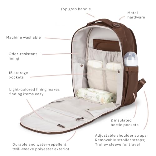 JuJuBe Classic Diaper Bag Backpack with Portable Changing Pad, Baby Stroller Straps, Large Travel Backpack for Boy or Girl, For Carrying Baby Bottles, Wipes, Diapers, Pacifiers, Espresso - Image 2