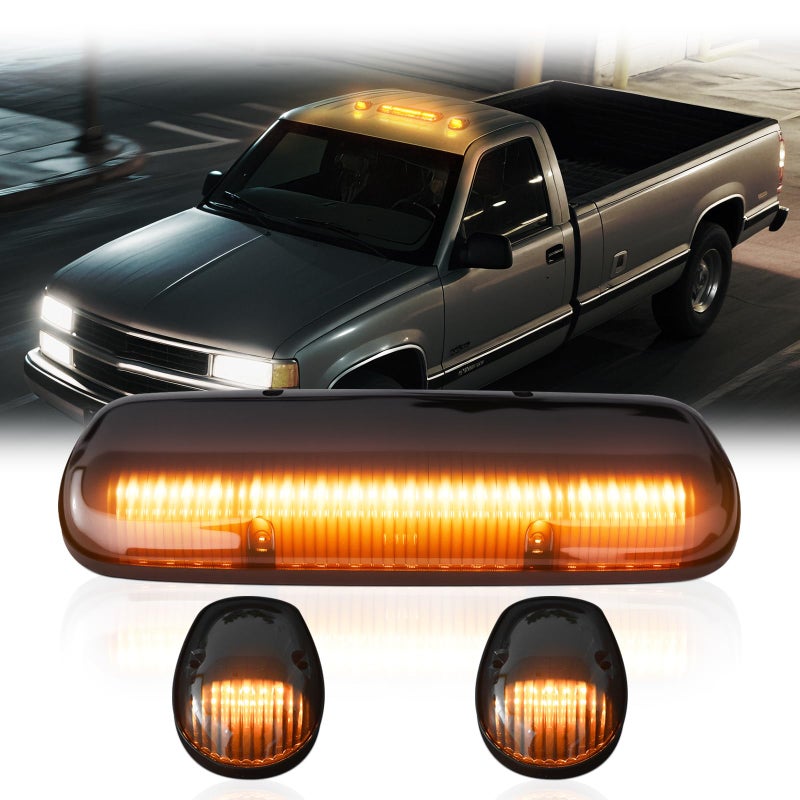 أضواء سقف كاب ماركر LED Nrgedzam برتقالية 30 LED لشاحنات 2002-2007 شيفروليه سيلفرادو GMC سييرا 1500 1500HD 2500 2500HD 3500 عدسة مدخنة مع حزمة أسلاك 3 قطع
